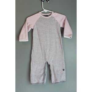 Toobydoo Chloe Stripe Baby Girls Long Sleeve Jumpsuit Pink Gray Size 6-12M